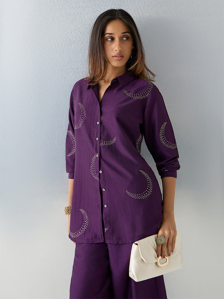Utsa Purple Stud-Detailed Tunic