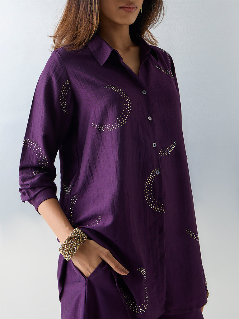 Utsa Purple Stud-Detailed Tunic