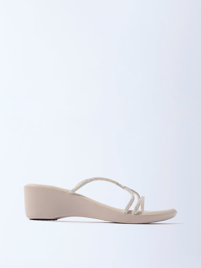 LUNA BLU Ivory Diamante Comfort Wedge-Heel Sandals
