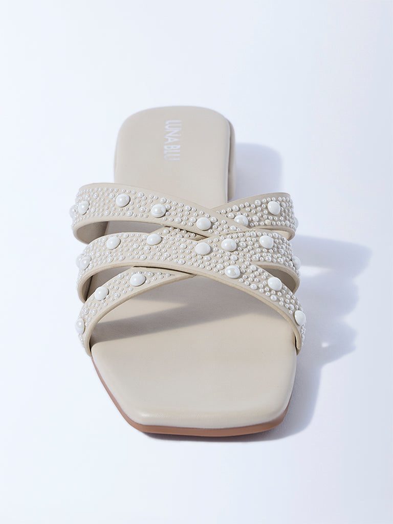 LUNA BLU Ivory Pearlescent Multi-Strap Sandals