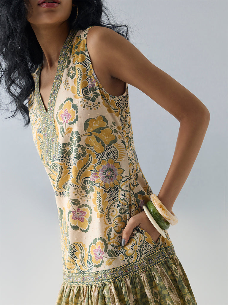 Bombay Paisley Multicolour Floral Cotton Drop-Waist Dress