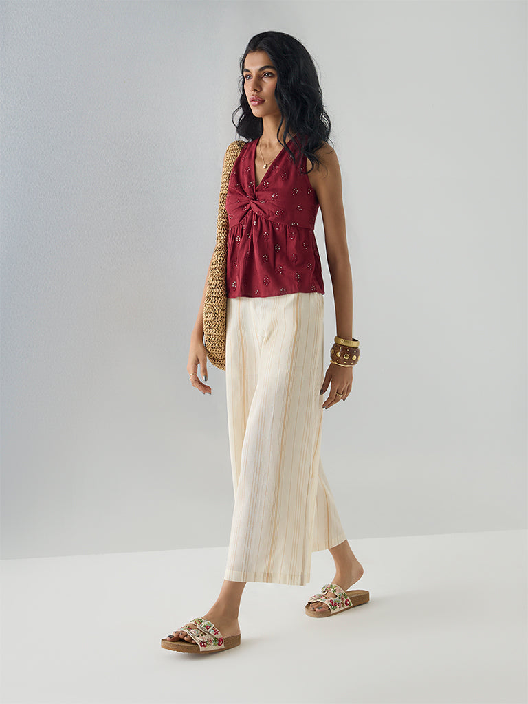 Bombay Paisley Red Sequin Work Cotton Top