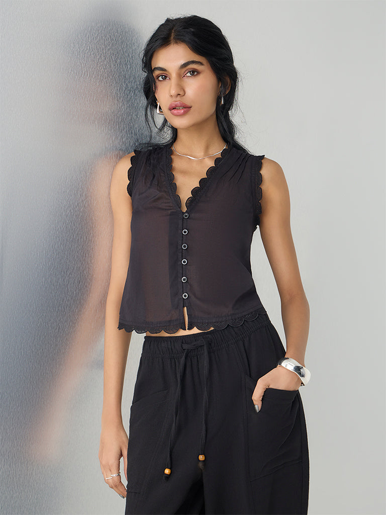 Bombay Paisley Black Sheer Cotton Top
