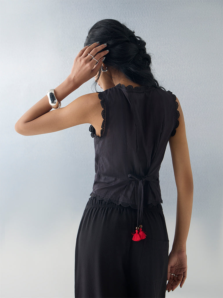 Bombay Paisley Black Sheer Cotton Top
