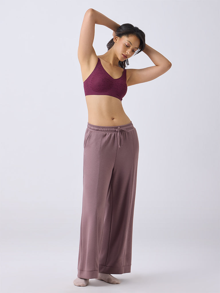 Wunderlove Wine Lace-Detailed Invisible Padded Bra