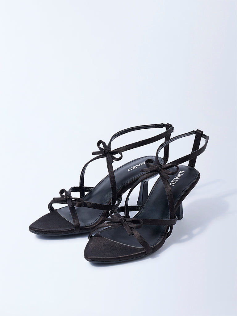 LUNA BLU Black Bow-Detailed Stiletto Heel Sandals