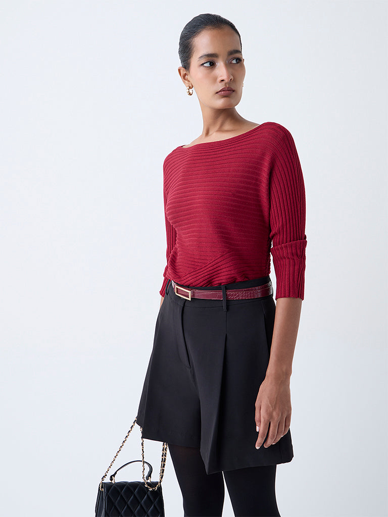 Wardrobe Red Self-Striped Top