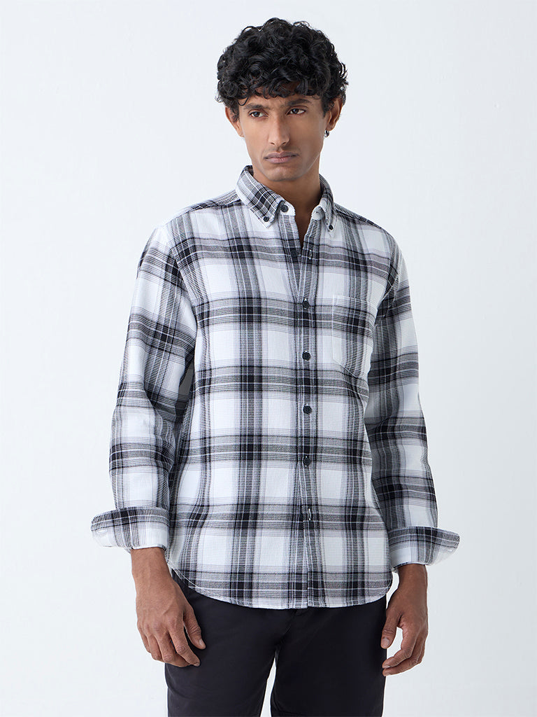 WES Casuals Black Checks Design Relaxed-Fit Cotton Shirt