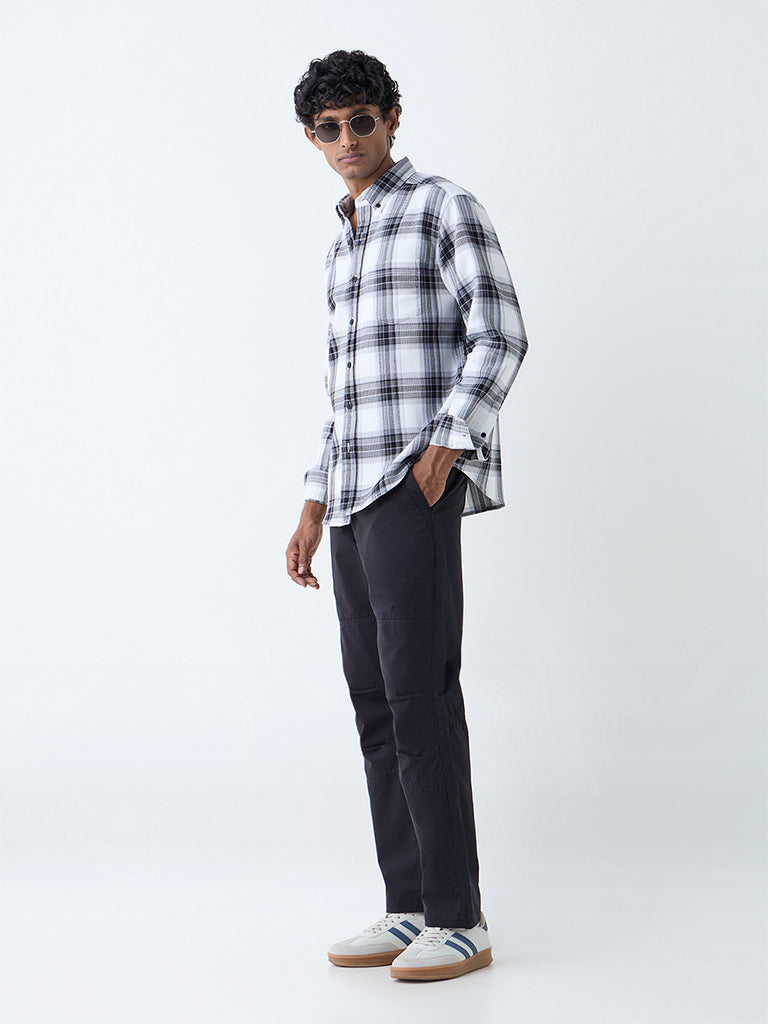 WES Casuals Black Checks Design Relaxed-Fit Cotton Shirt