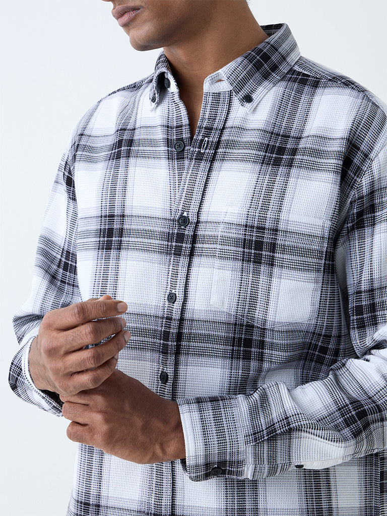 WES Casuals Black Checks Design Relaxed-Fit Cotton Shirt