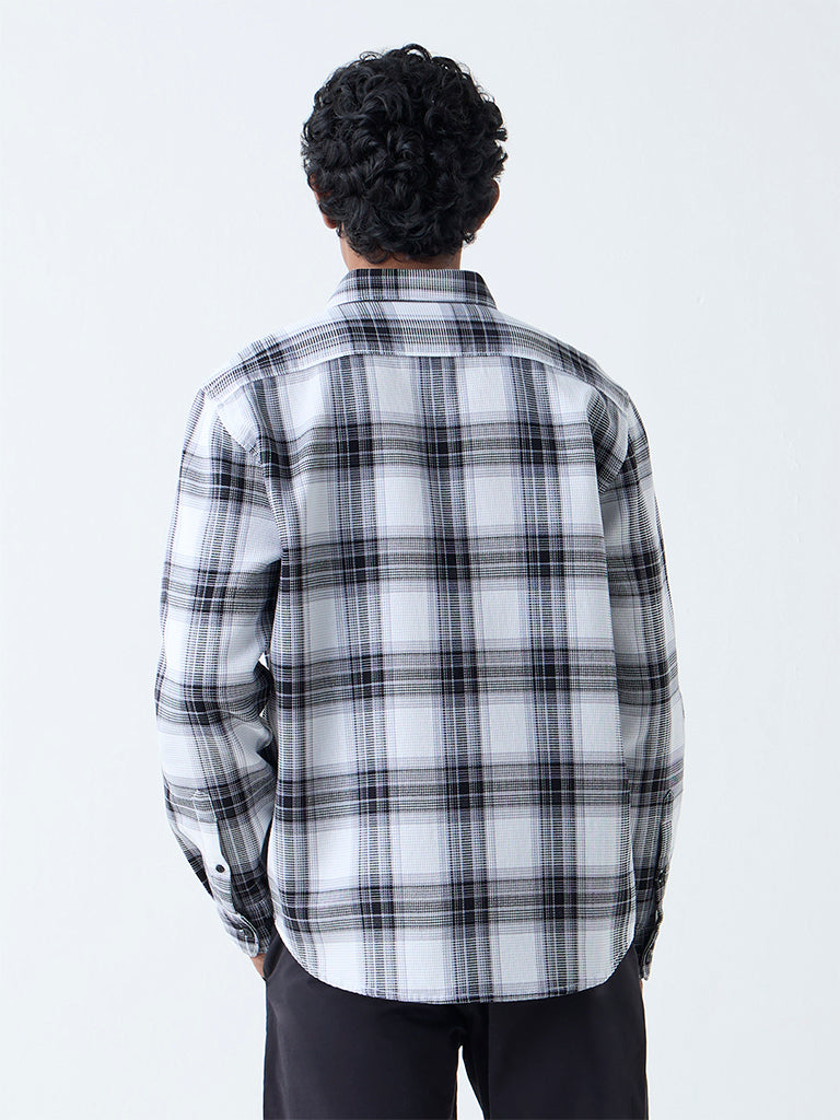 WES Casuals Black Checks Design Relaxed-Fit Cotton Shirt