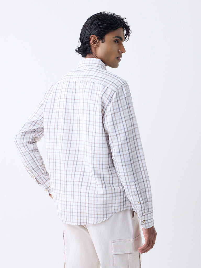 WES Casuals Beige Checks Relaxed-Fit Cotton-Blend Shirt