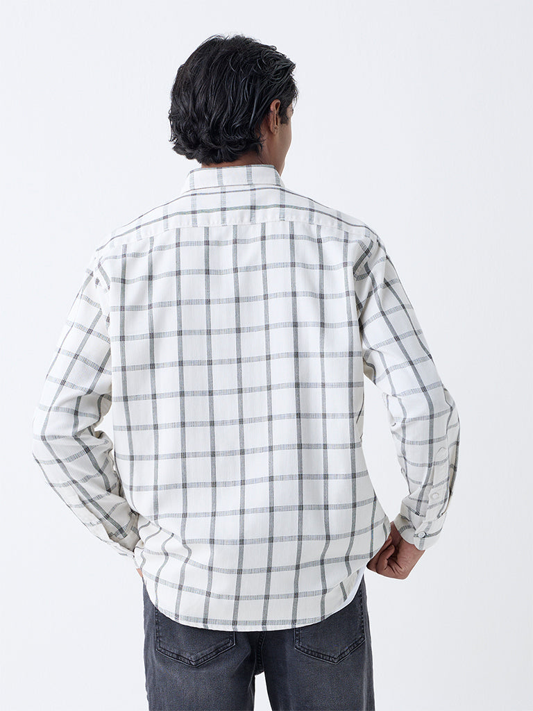 WES Casuals White Checks Printed Relaxed-Fit Cotton Shirt