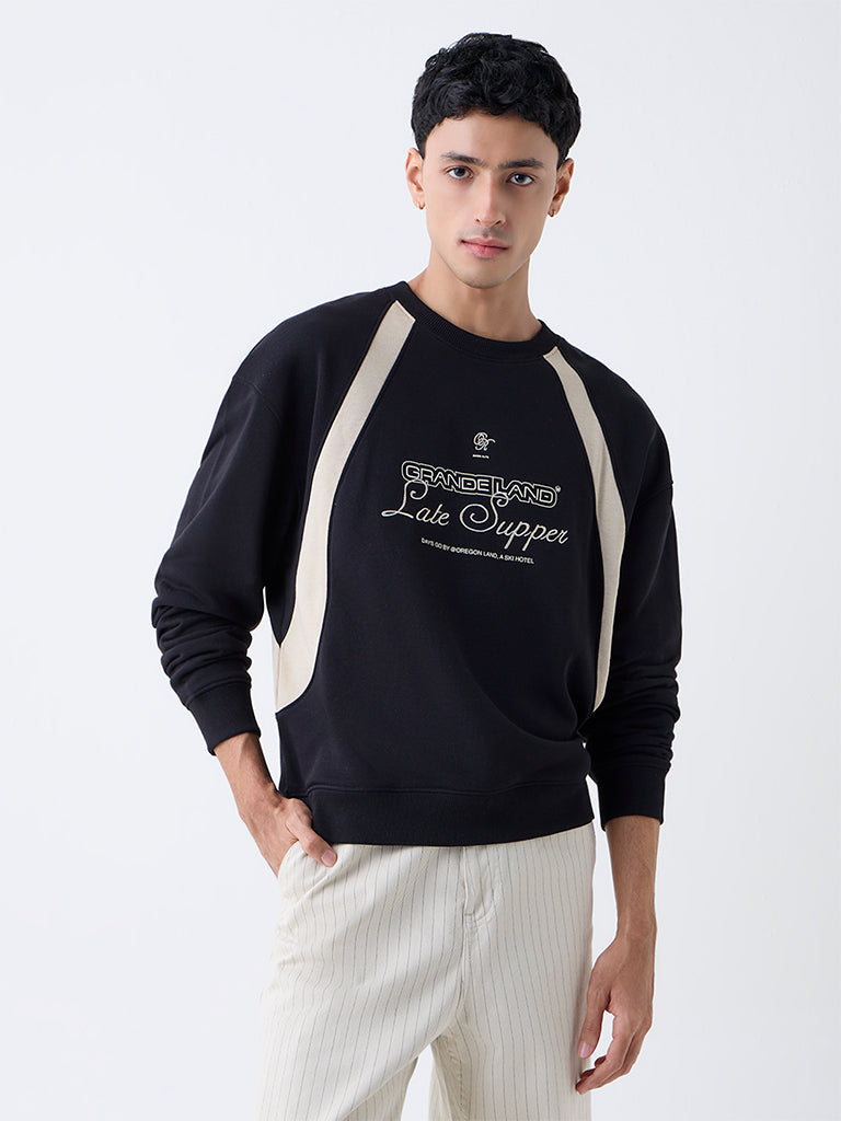 Nuon Black Drop Shoulder Relaxed-Fit Cotton-Blend Sweatshirt