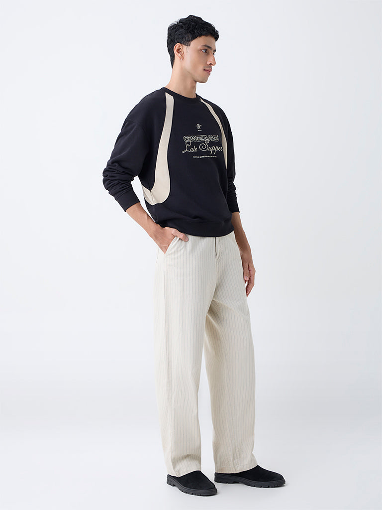 Nuon Black Drop Shoulder Relaxed-Fit Cotton-Blend Sweatshirt