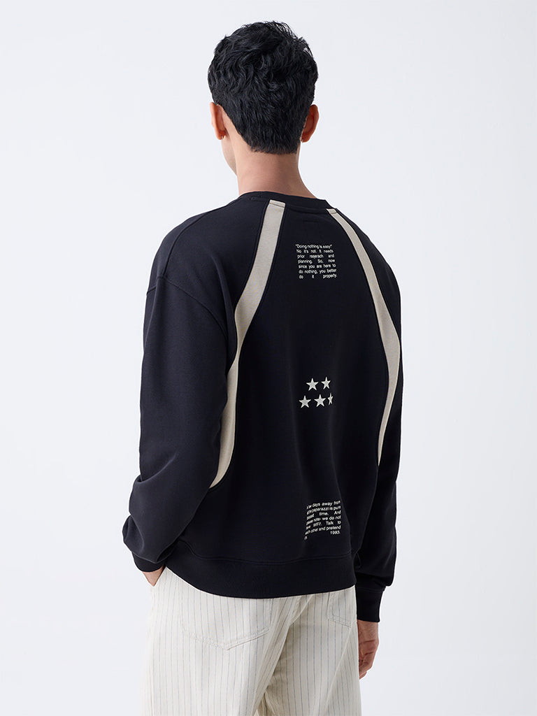 Nuon Black Drop Shoulder Relaxed-Fit Cotton-Blend Sweatshirt