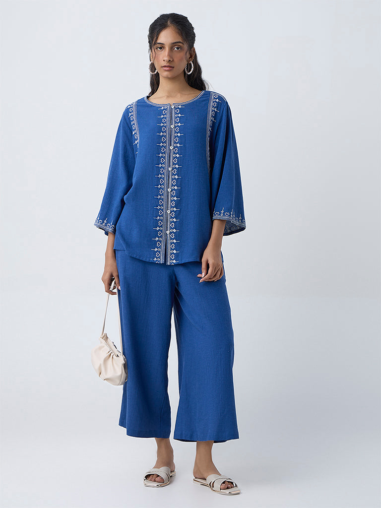 Utsa Blue Solid Palazzos