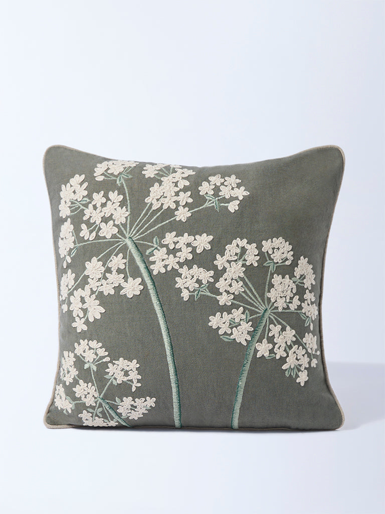 Westside Home Olive Floral Embroidered Cushion Cover