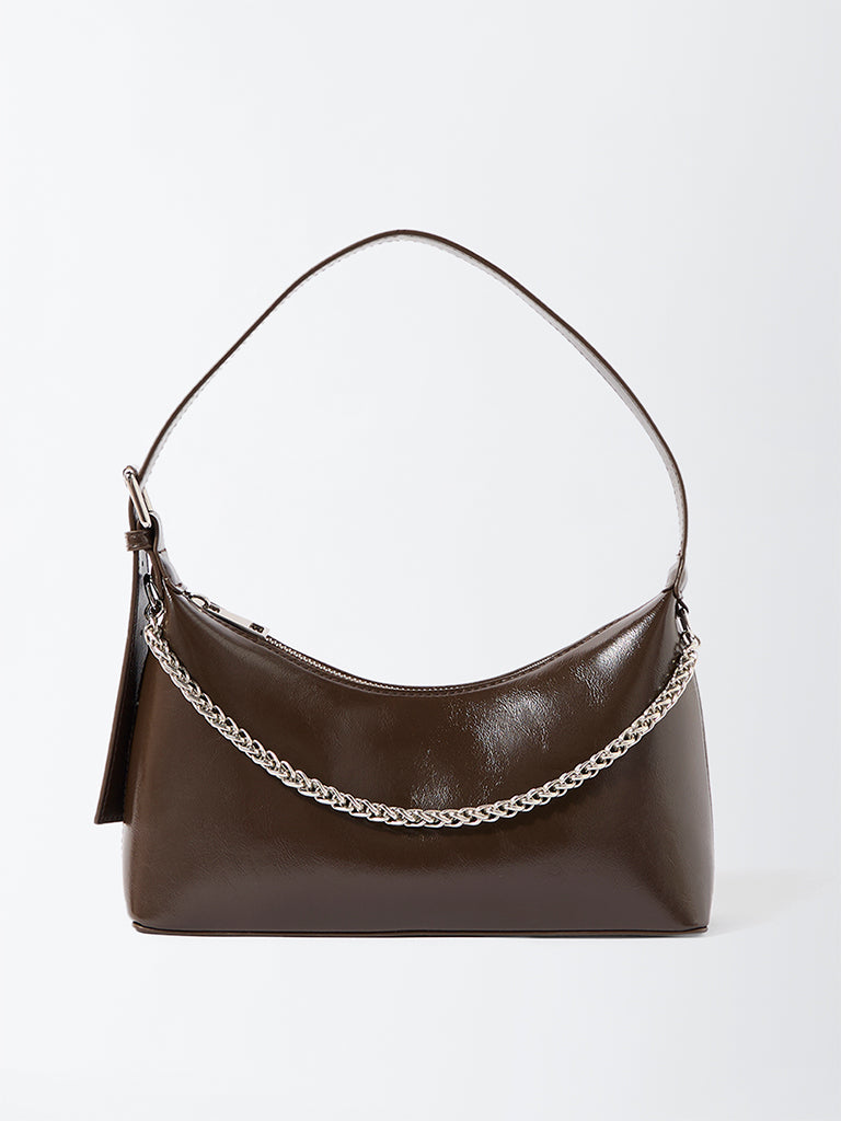 Westside Dark Brown Chain-Detailed Shoulder Bag