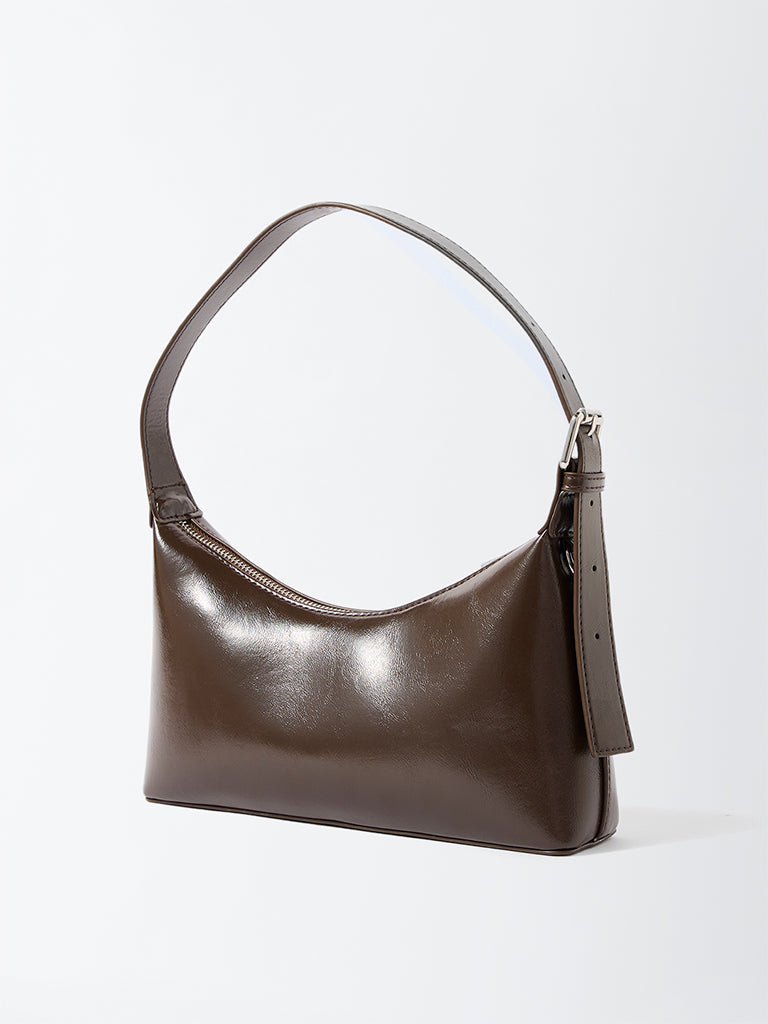 Westside Dark Brown Chain-Detailed Shoulder Bag