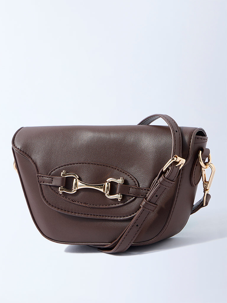 Westside Dark Brown Hardware-Detailed Sling Bag