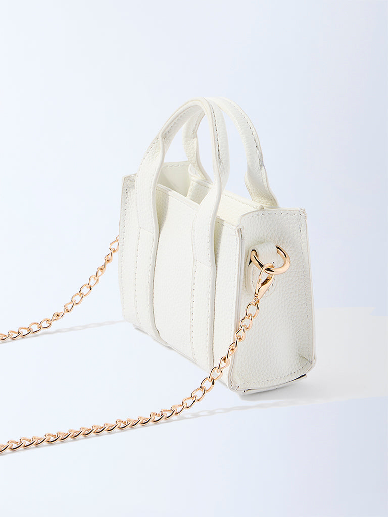 Westside White Textured Mini Sling Bag