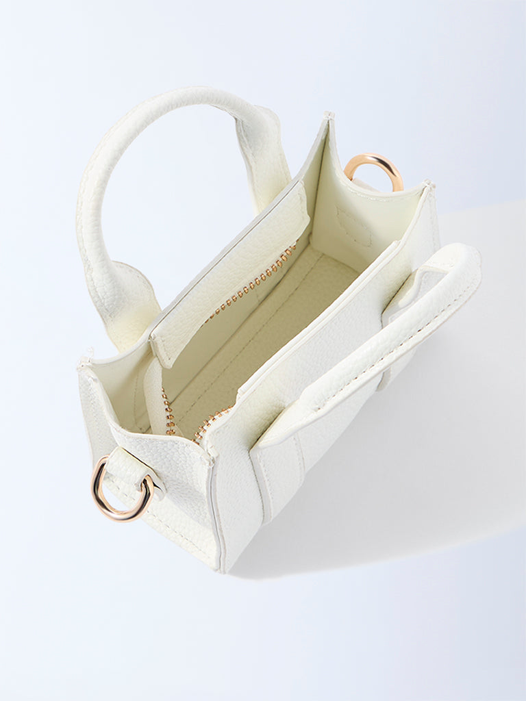 Westside White Textured Mini Sling Bag