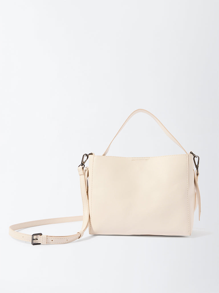 Westside Off-White Buckle-Detailed Bucket Bag