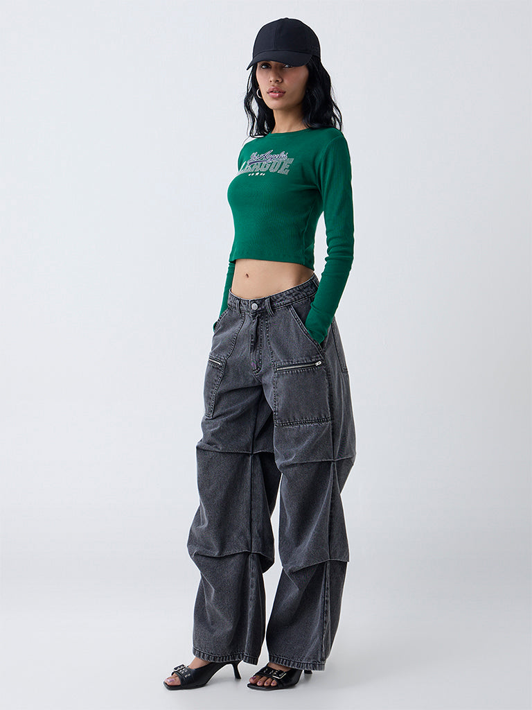 Nuon Dark Grey Relaxed-Fit High-Rise Jeans
