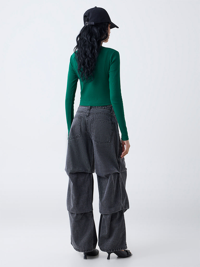 Nuon Dark Grey Relaxed-Fit High-Rise Jeans