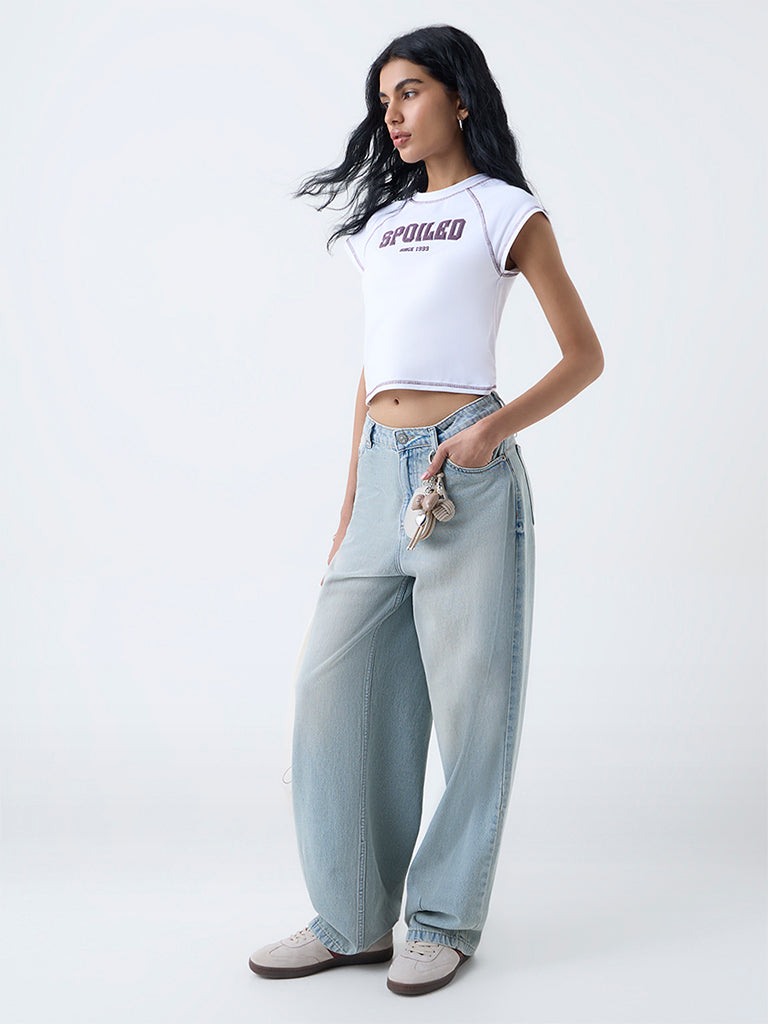 Nuon White Typographic Cotton-Blend T-Shirt