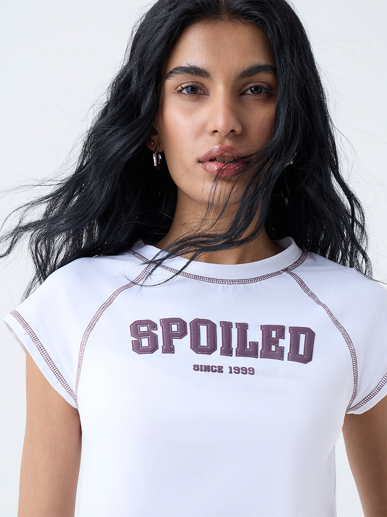 Nuon White Typographic Cotton-Blend T-Shirt
