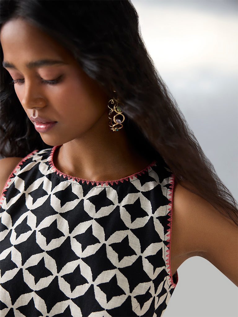 Bombay Paisley Black Printed Cotton Shift Dress