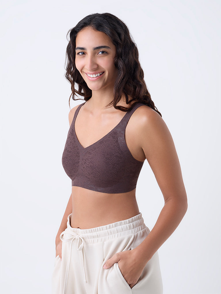 Wunderlove Brown Floral Lace Padded Bra
