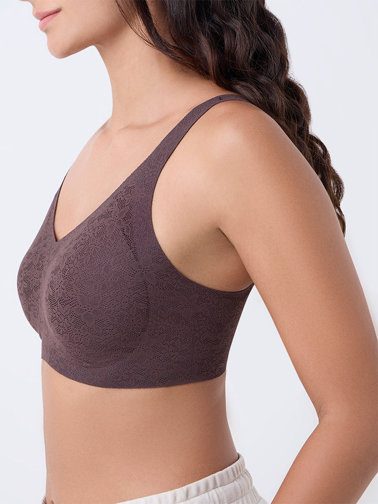 Wunderlove Brown Floral Lace Padded Bra