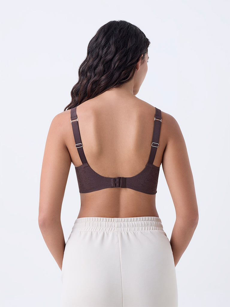 Wunderlove Brown Floral Lace Padded Bra