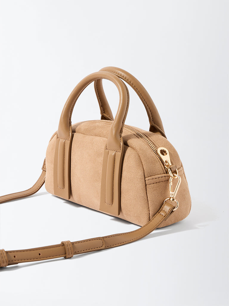 Westside Beige Suede Bowling Bag