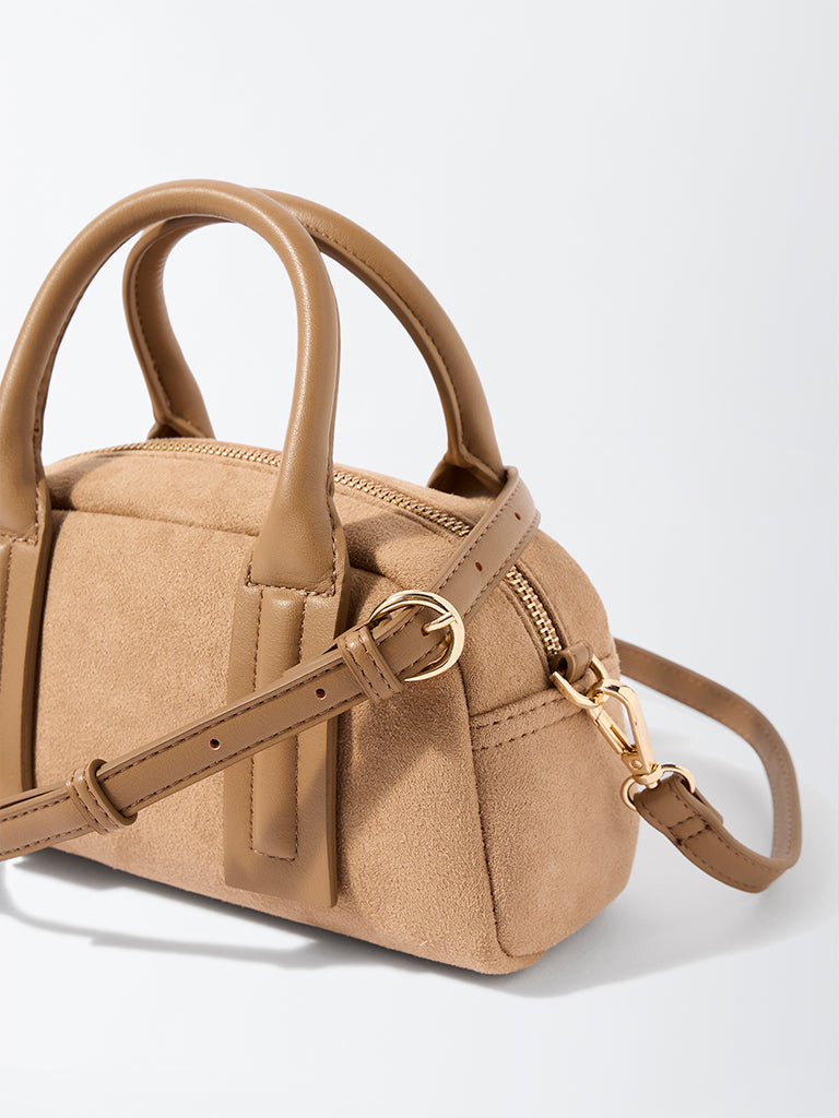 Westside Beige Suede Bowling Bag