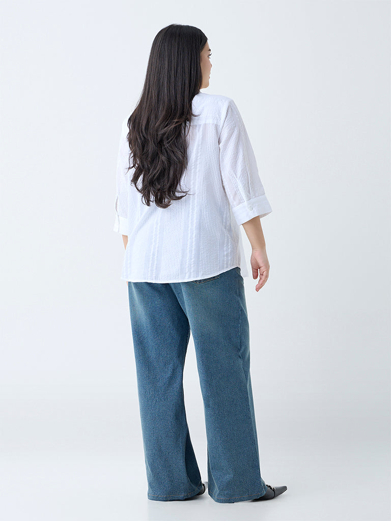 Westside Gia Women's White Embellished Cotton Shirt for Casual Wear Back View