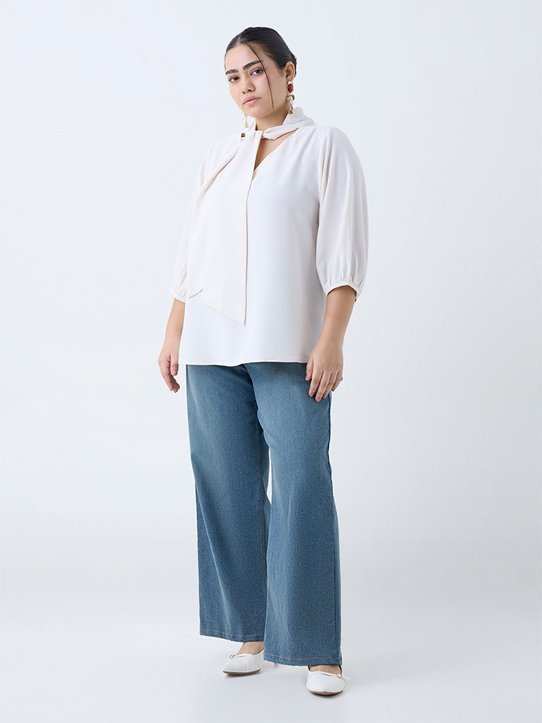 Westside Gia Women's White Scarf-Detailed Top for Casual Wear Full View