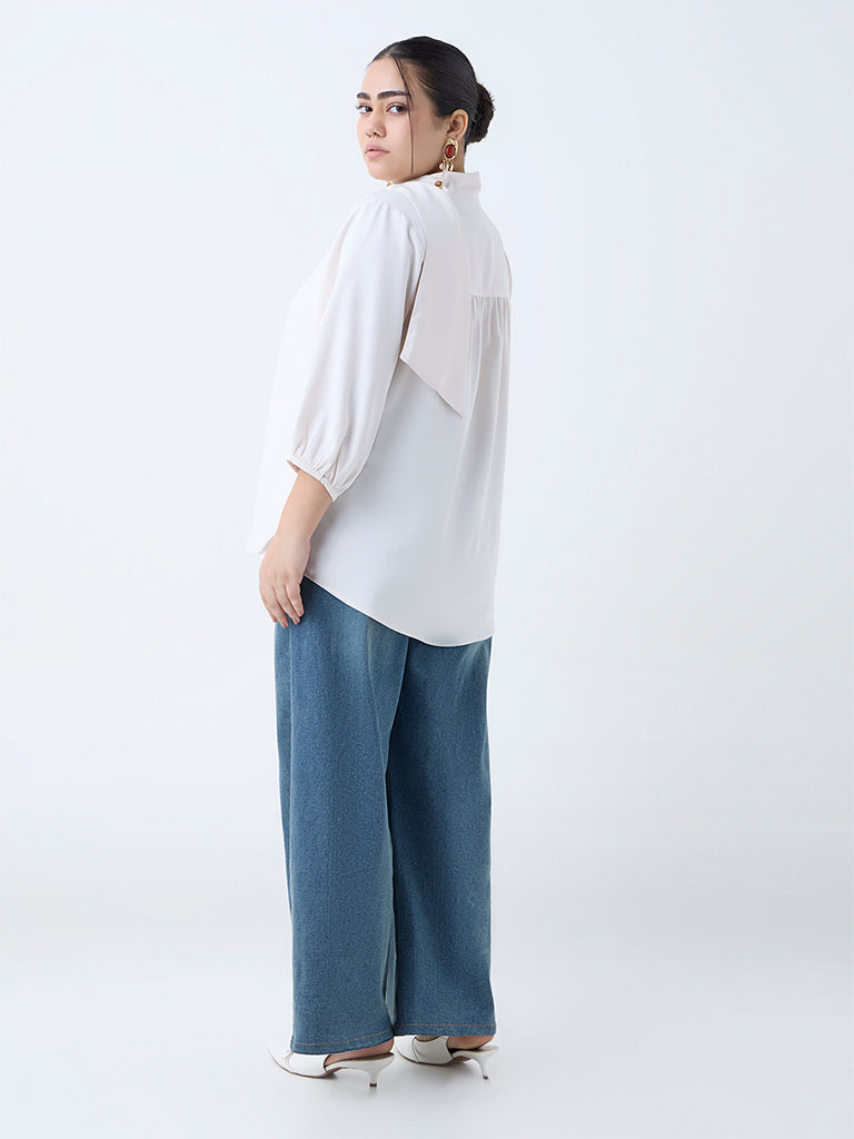 Westside Gia Women's White Scarf-Detailed Top for Casual Wear Back View