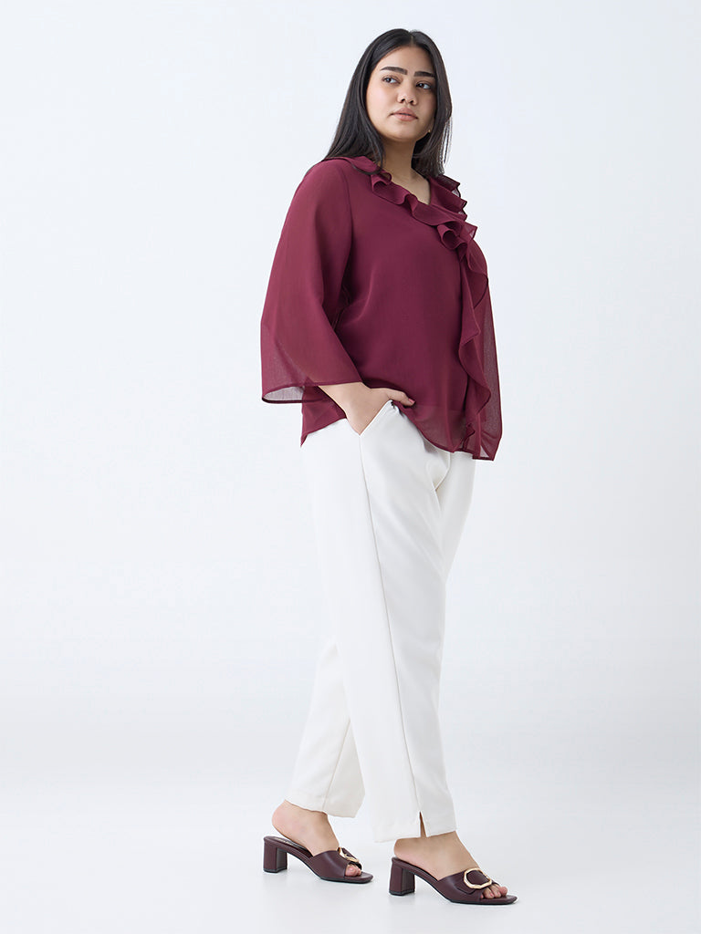 Gia Maroon Ruffle-Detailed Top with Camisole