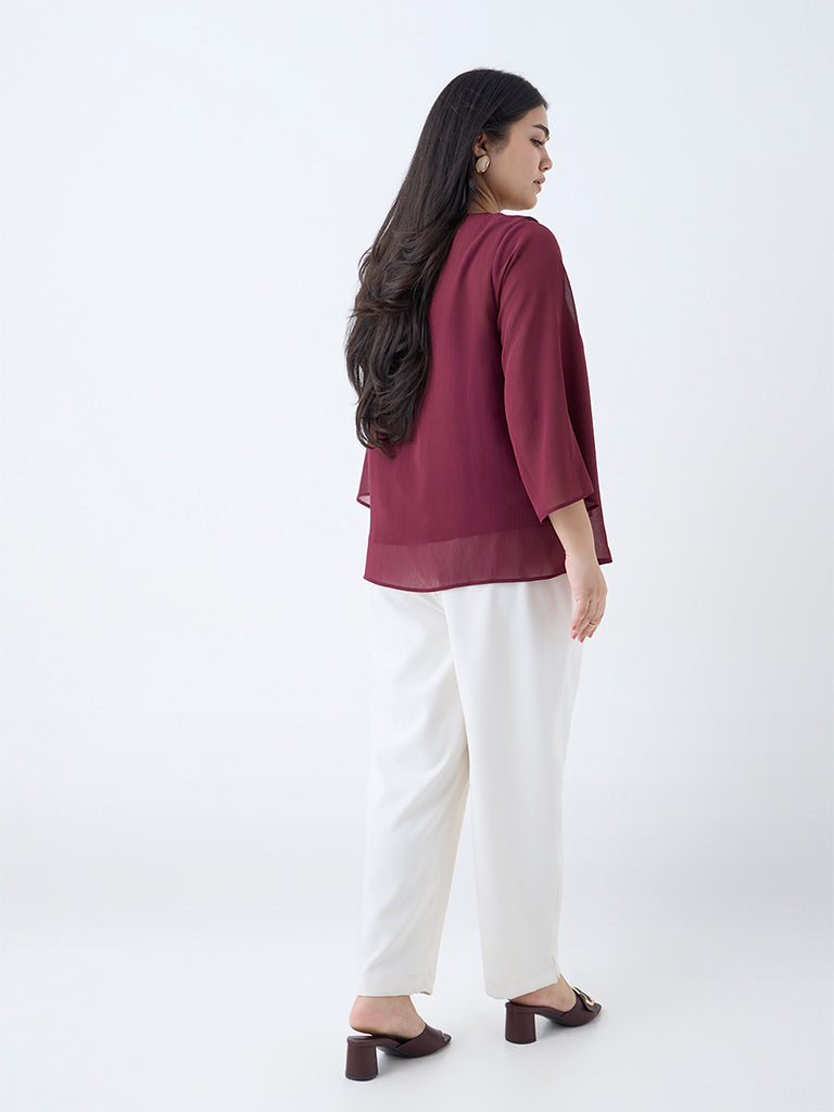 Gia Maroon Ruffle-Detailed Top with Camisole