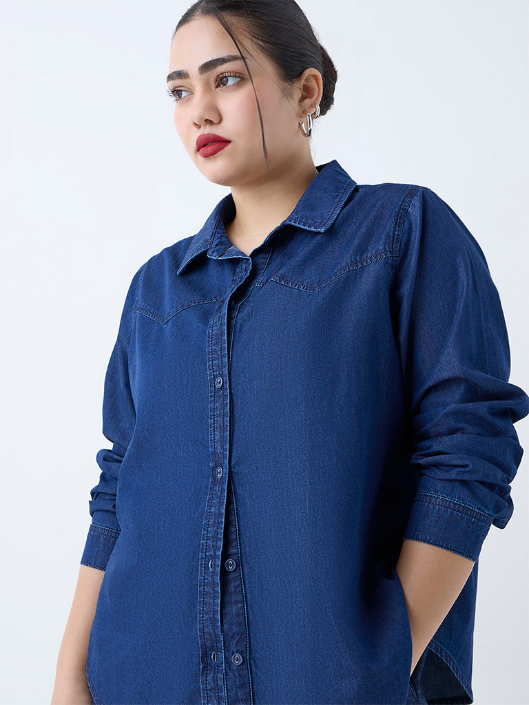 Buy Gia Dark Blue Denim Shirt from Westside