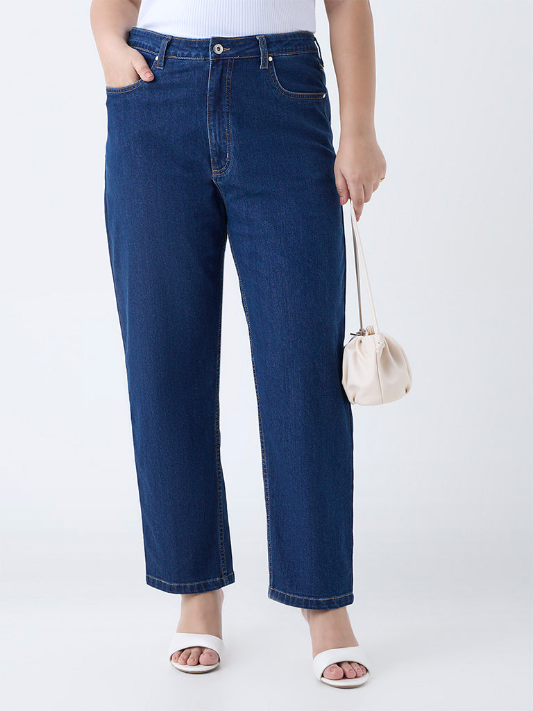Westside Gia Women's Dark Blue Relaxed-Fit High-Rise Jeans for Casual Wear Front view