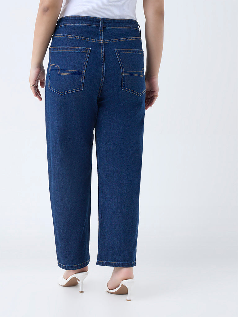 Westside Gia Women's Dark Blue Relaxed-Fit High-Rise Jeans for Casual Wear Back View