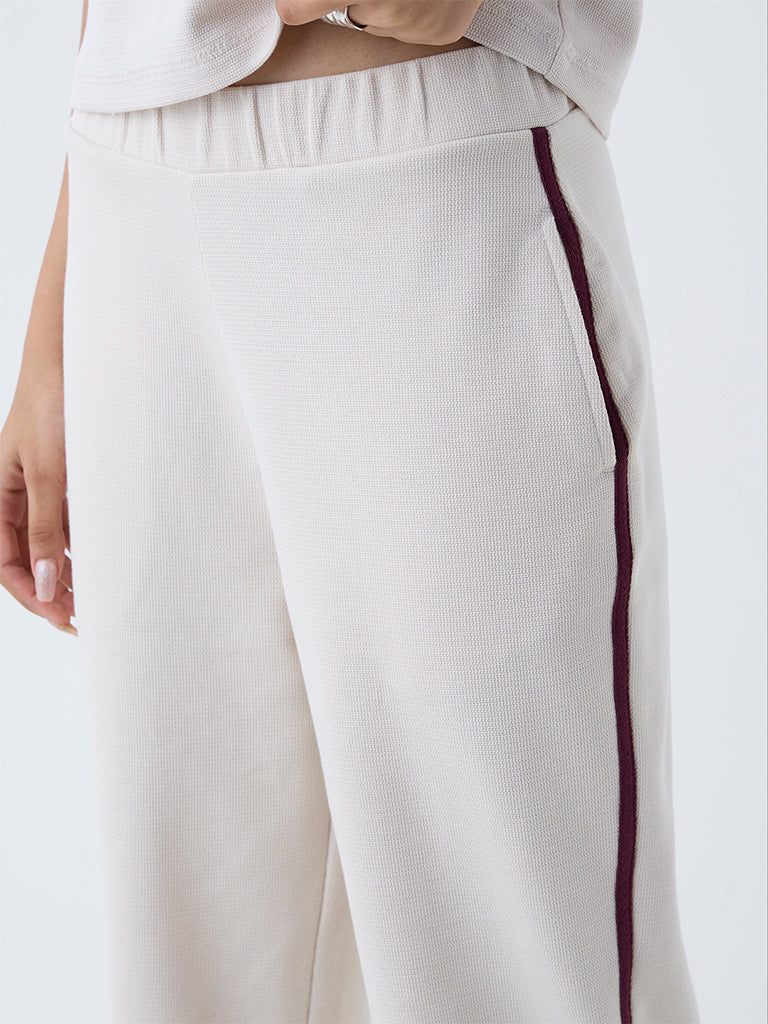 Studiofit Cream Striped High-Rise Pants