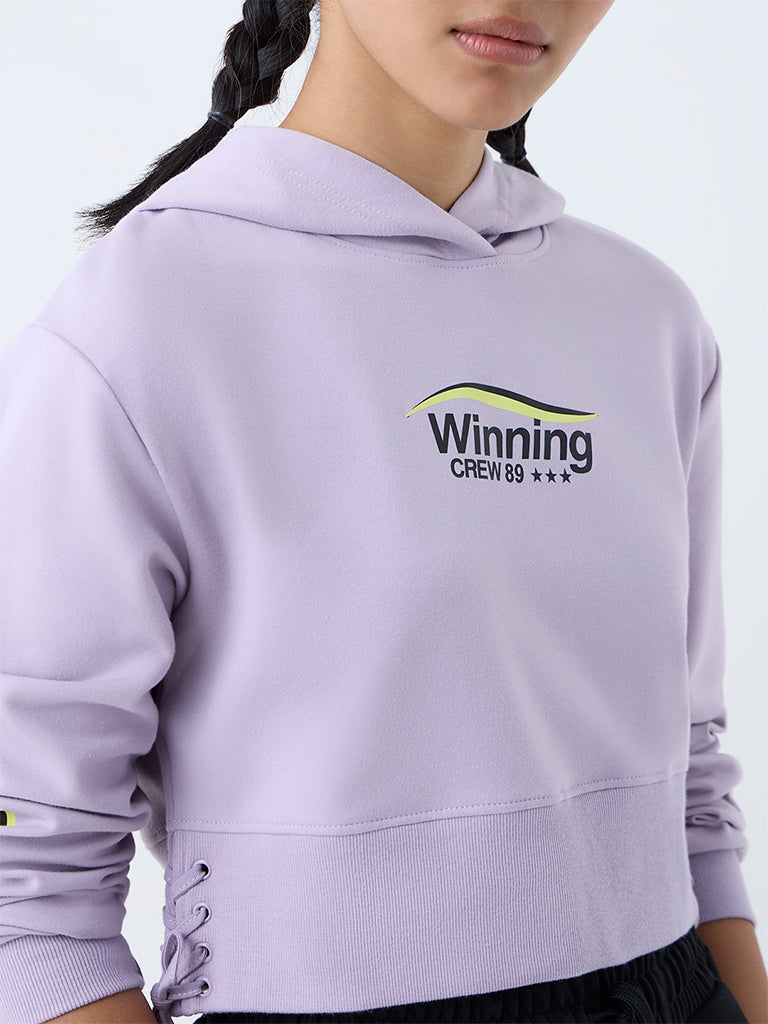 Westside Studiofit Women's Lilac Typographic Hoodie for Winter Wear Zoomed View