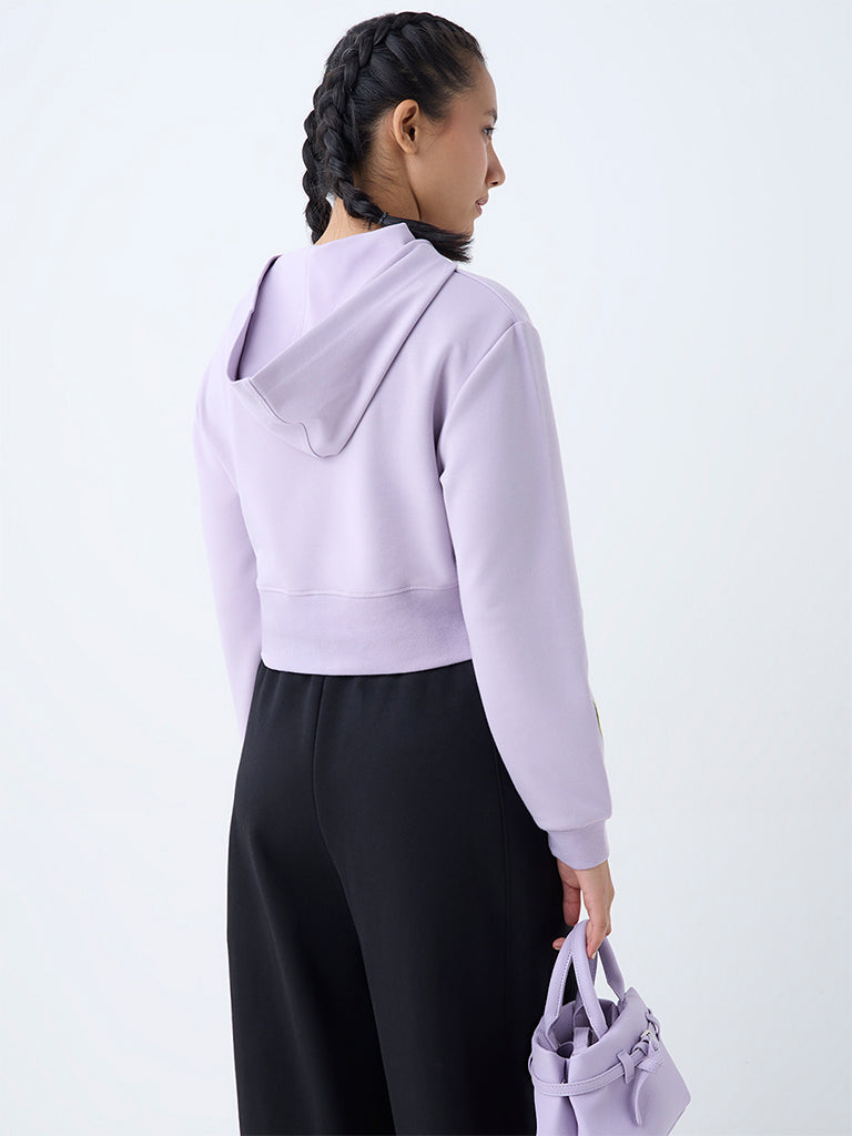 Westside Studiofit Women's Lilac Typographic Hoodie for Winter Wear Back View