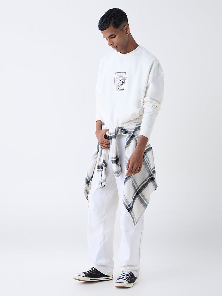 Nuon Off-White Printed Relaxed-Fit Cotton-Blend Sweatshirt